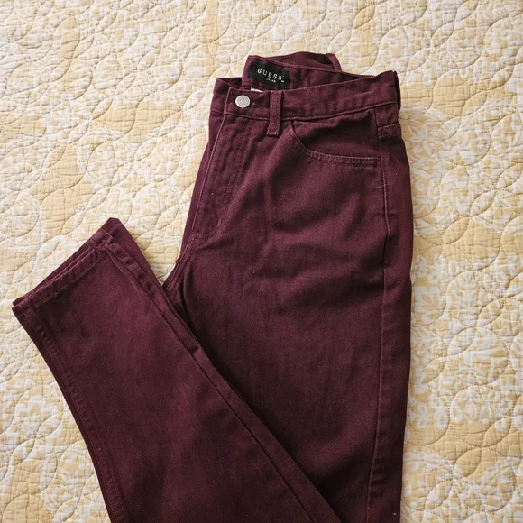 RARE Vintage Guess High Rise Straight Leg Jeans Maroon - Picture 2 of 13